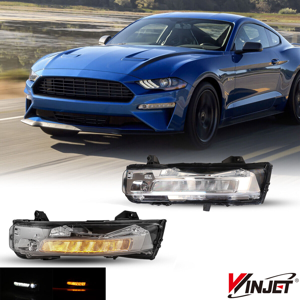 For 2018-2023 Ford Mustang LED Fog Lights w/Sequential Turn Signal + DRL Pairs