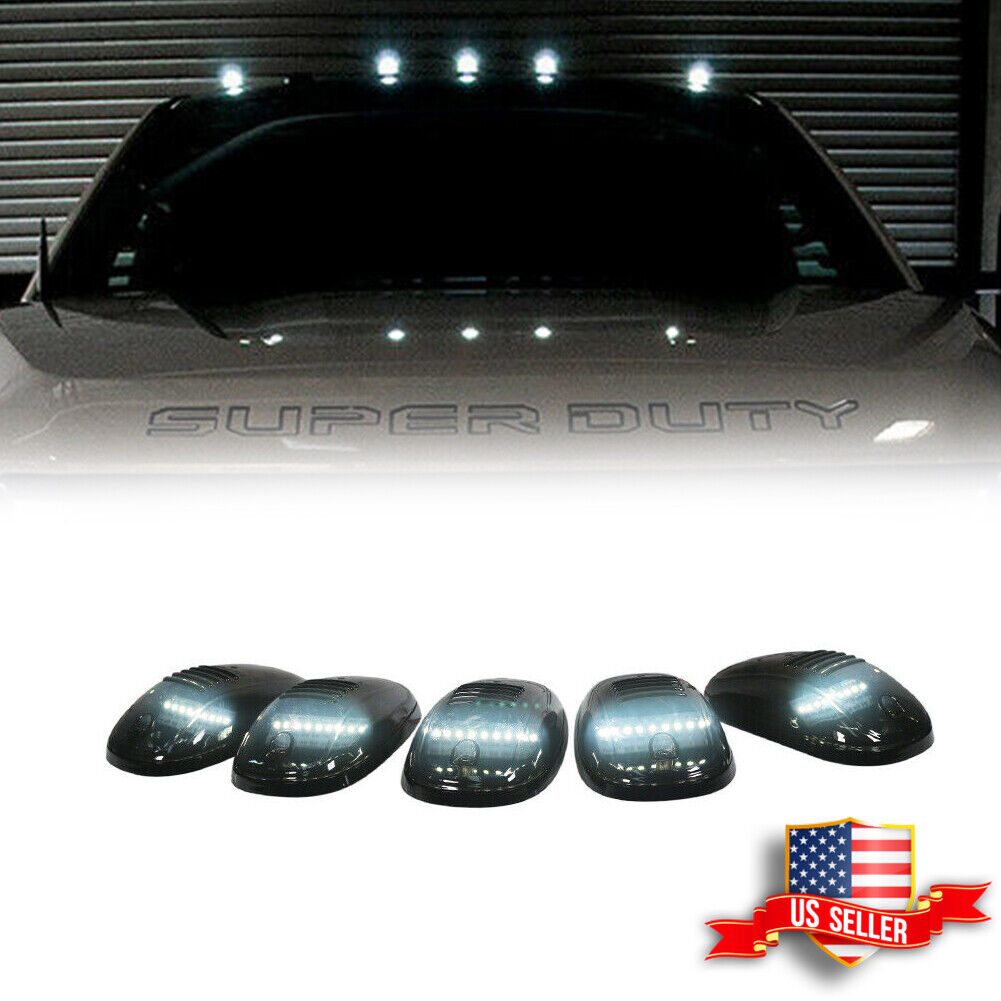 5pcs Smoked Cab Roof White LED Marker Lights Assembly For GMC Chevy Ford Trucks