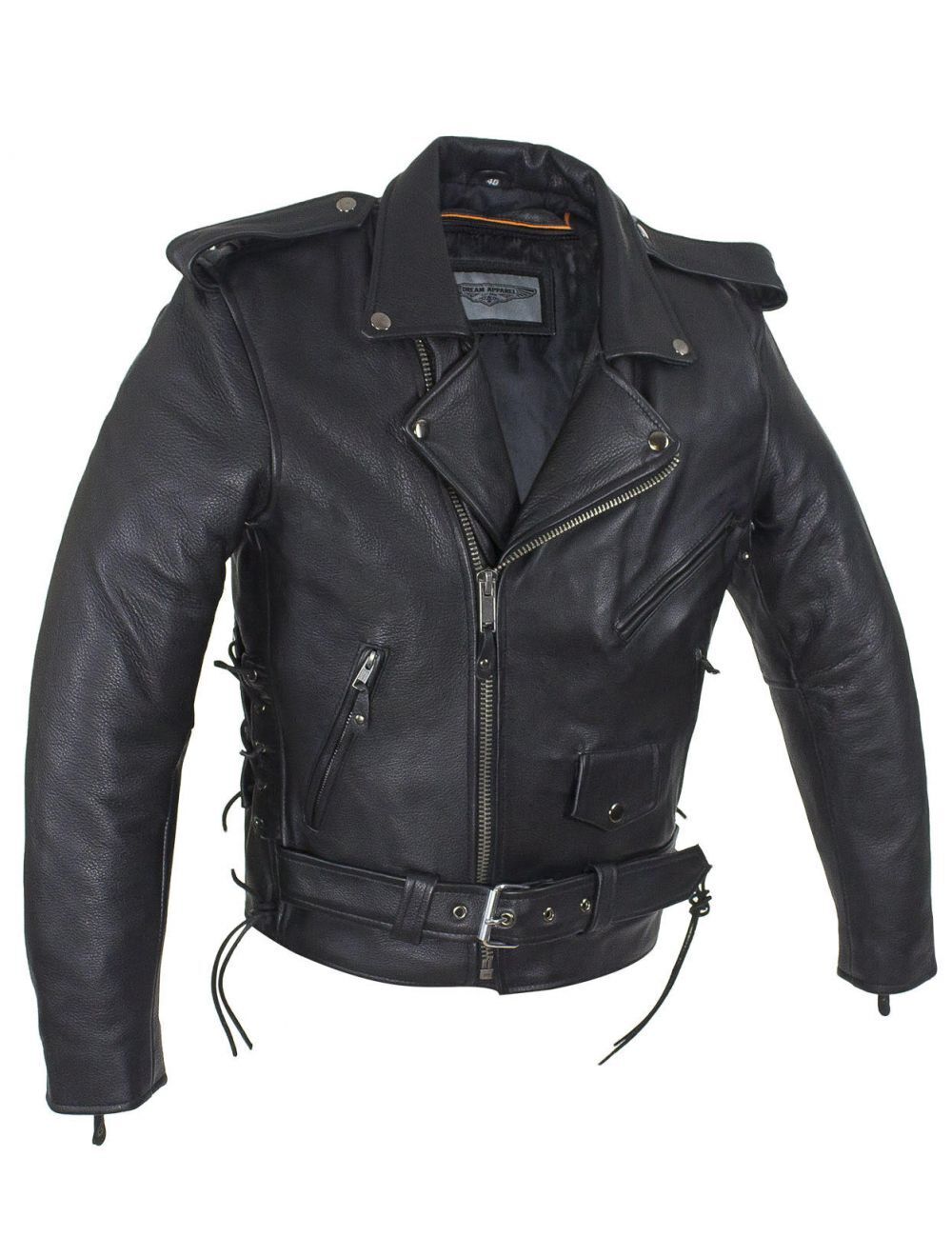 Mens Classic Police Style Motorcycle Jacket With Side Laces, Conceal Carry Gu...