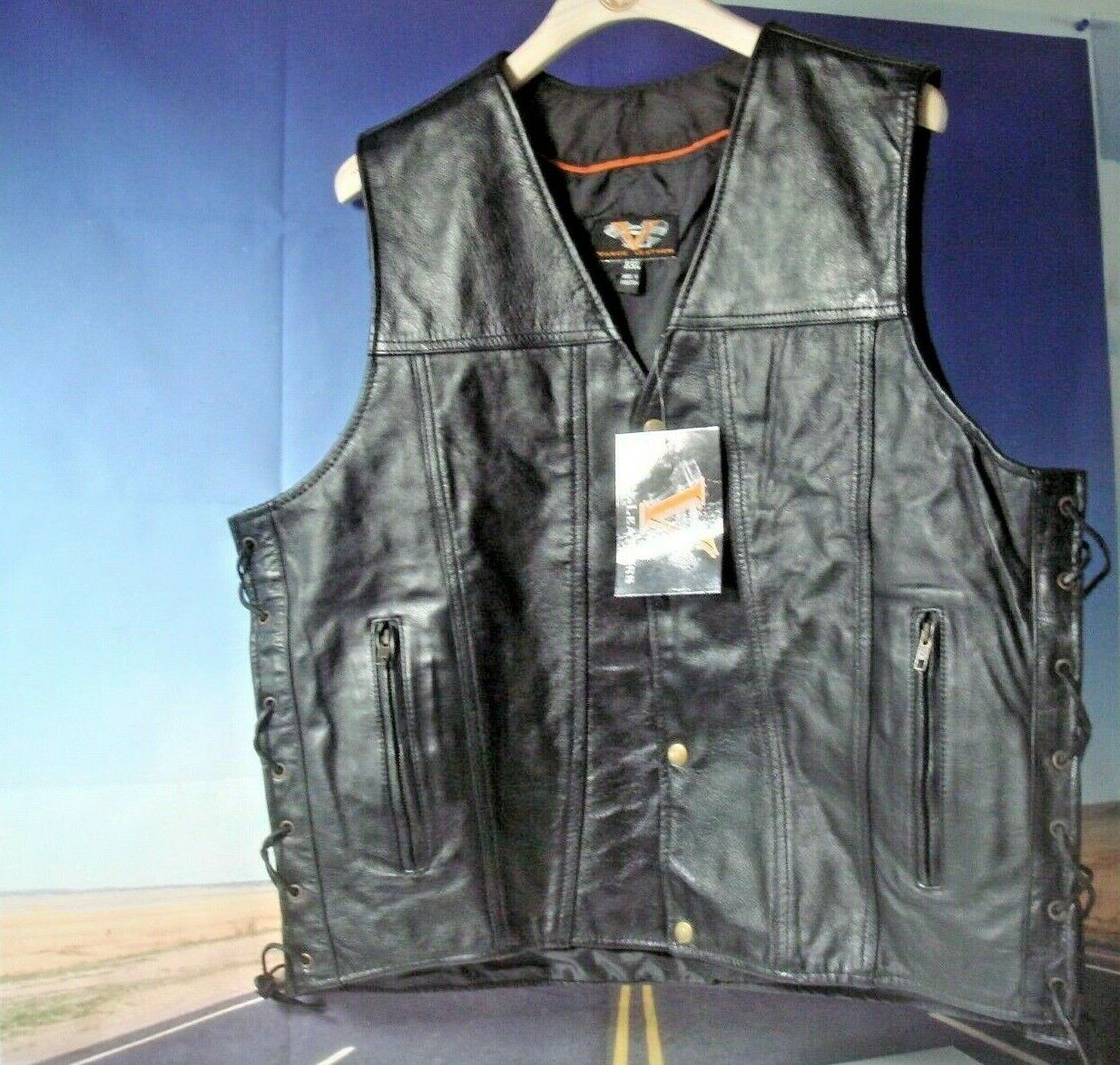 Leather Vest Black Men\'s 3XL Vance VL940B Gambler Style Premium Cowhide Snaps HB