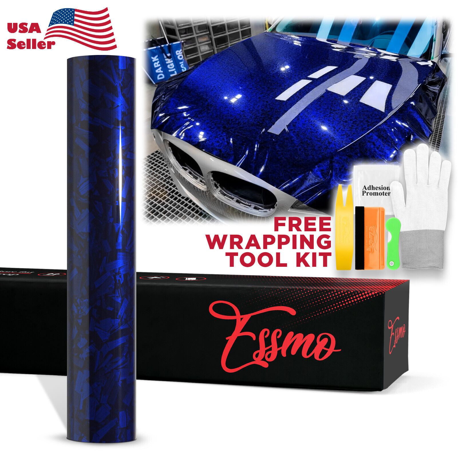 ESSMO PET Marble Forged Gloss Carbon Fiber Royal Blue Vehicle Vinyl Wrap Decal