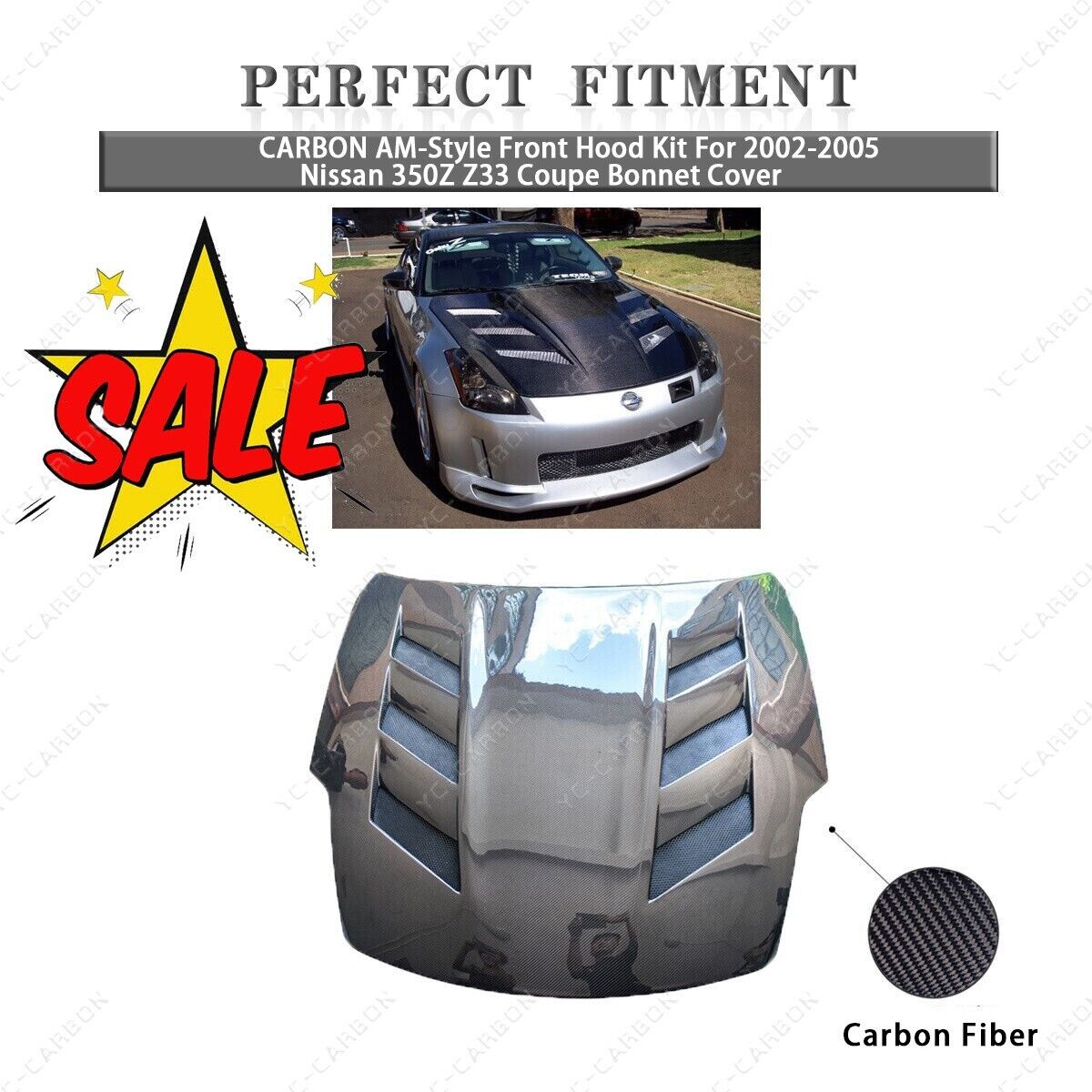 CARBON AM-Style Front Hood Kit For 2002-2005 Nissan 350Z Z33 Coupe Bonnet Cover