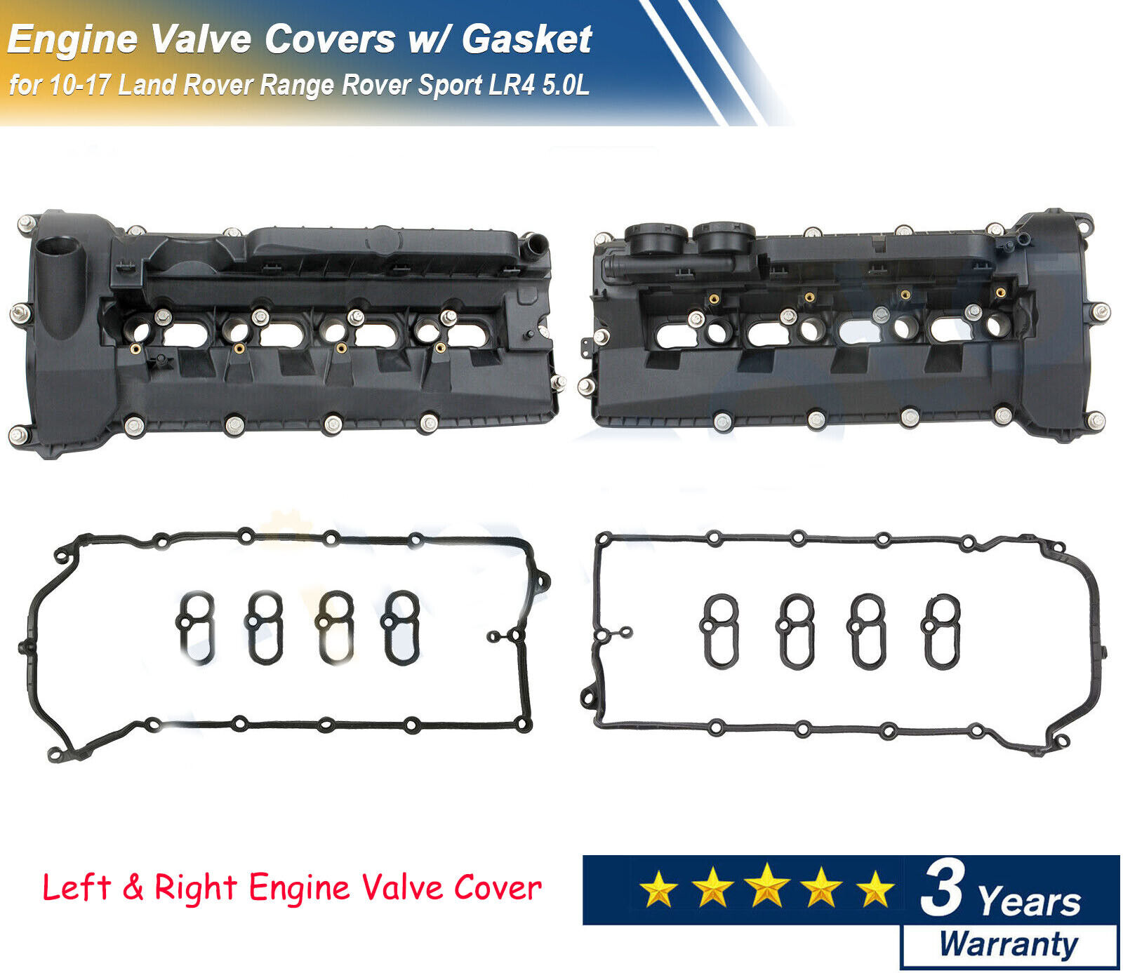 2PCS Valve Covers w/ Gasket for 2010-2017 Land Rover Range Rover Sport LR4 5.0L
