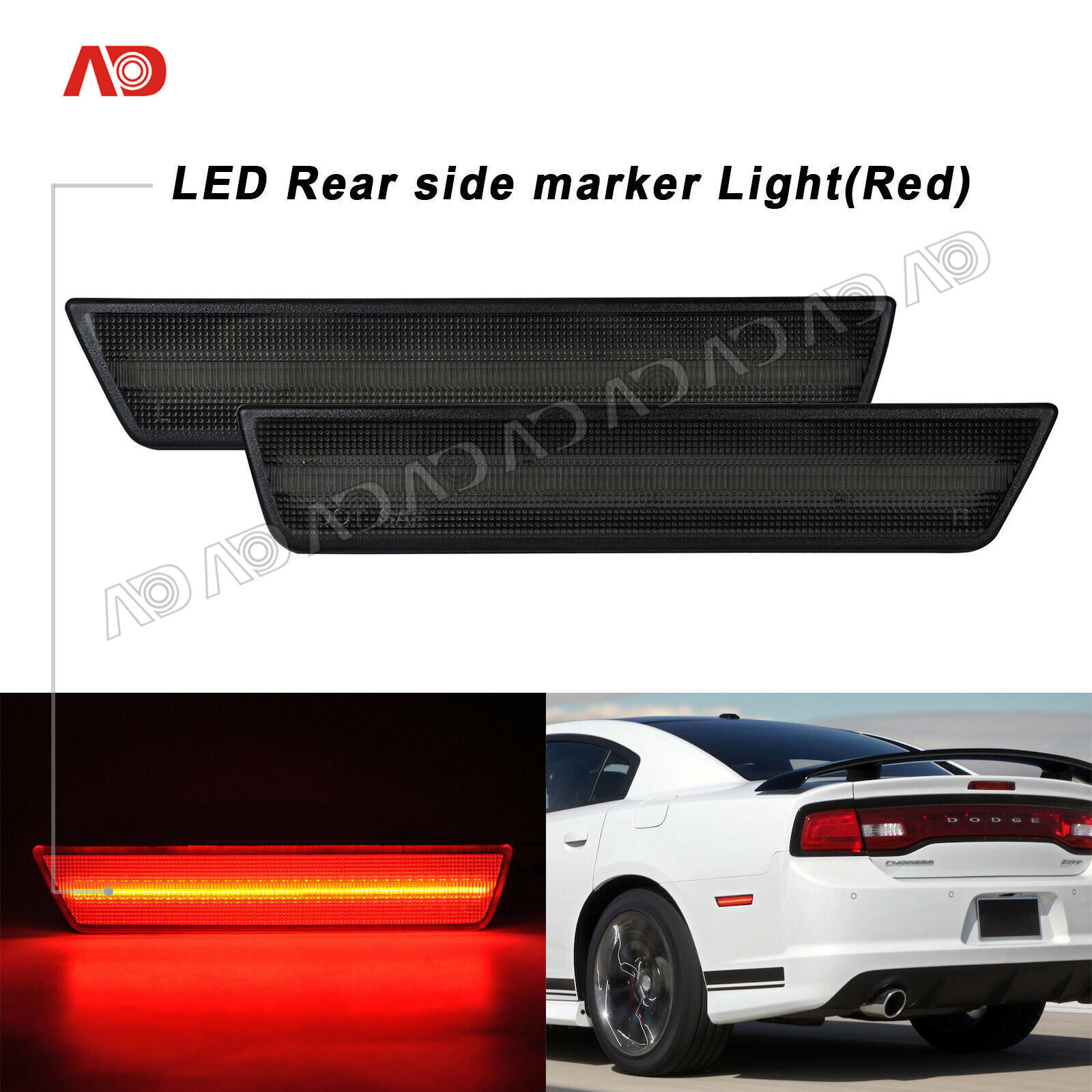 2xRear LED Side Marker Light Smoked Red For Dodge Charger 11-14 Challenger 08-14