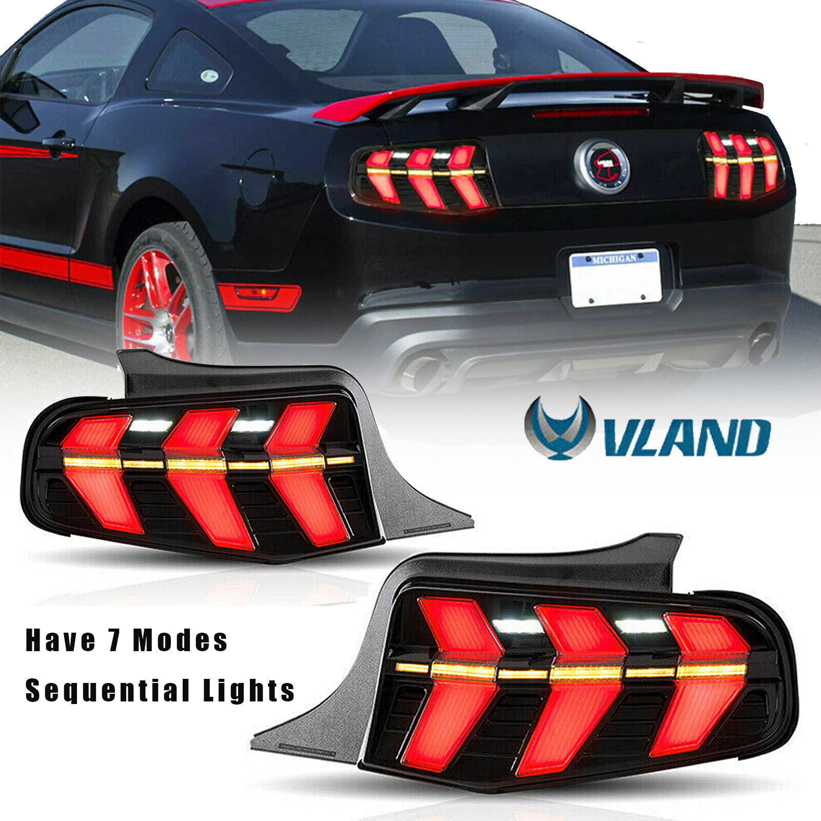 Pair LED Tail Lights 7-Modes Sequential Blinker Brake For 2010-2012 Ford Mustang