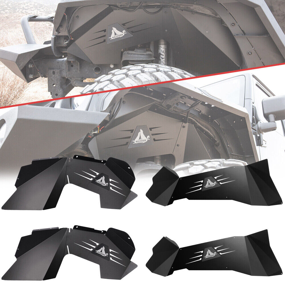 Front & Rear Inner Fenders Liners for 2007-2018 Jeep Wrangler JK Steel Black