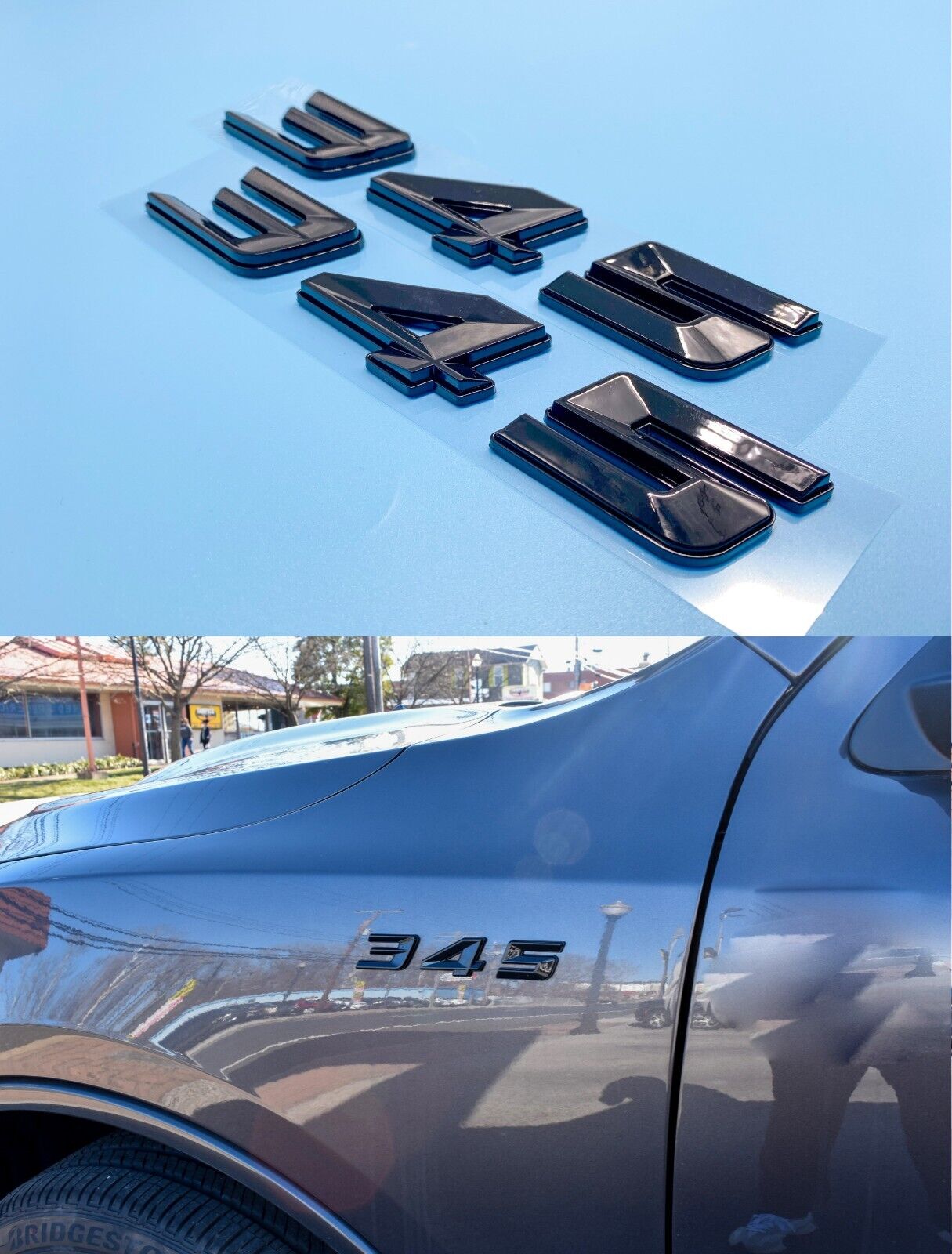 (2pc) Gloss Black 345 Badge Emblem Fit for MOPAR HEMI Passenger & Driver Side