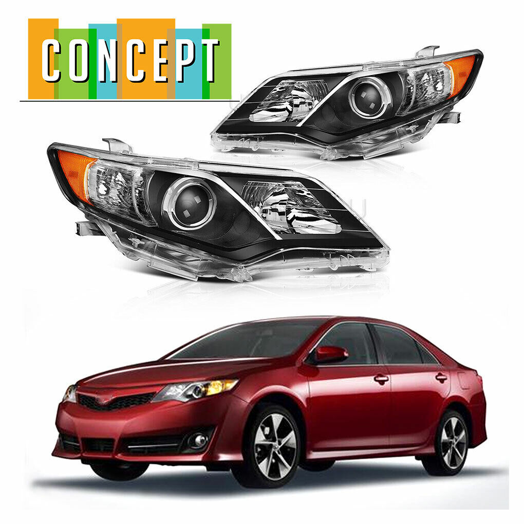 For 2012 2014 Toyota Camry Black Left & Right Side Projector Headlights
