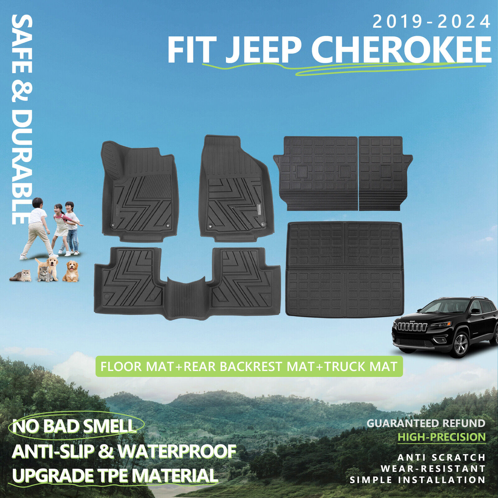 For 2019-2024 Jeep Cherokee Trunk Mats Floor Mats Cargo Liners All Weather Mat