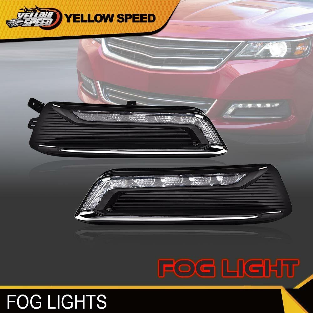 Pair Clear Lens LED DRL Fog Lights Wiring Switch Kit Fit For 14-20 Chevy Impala