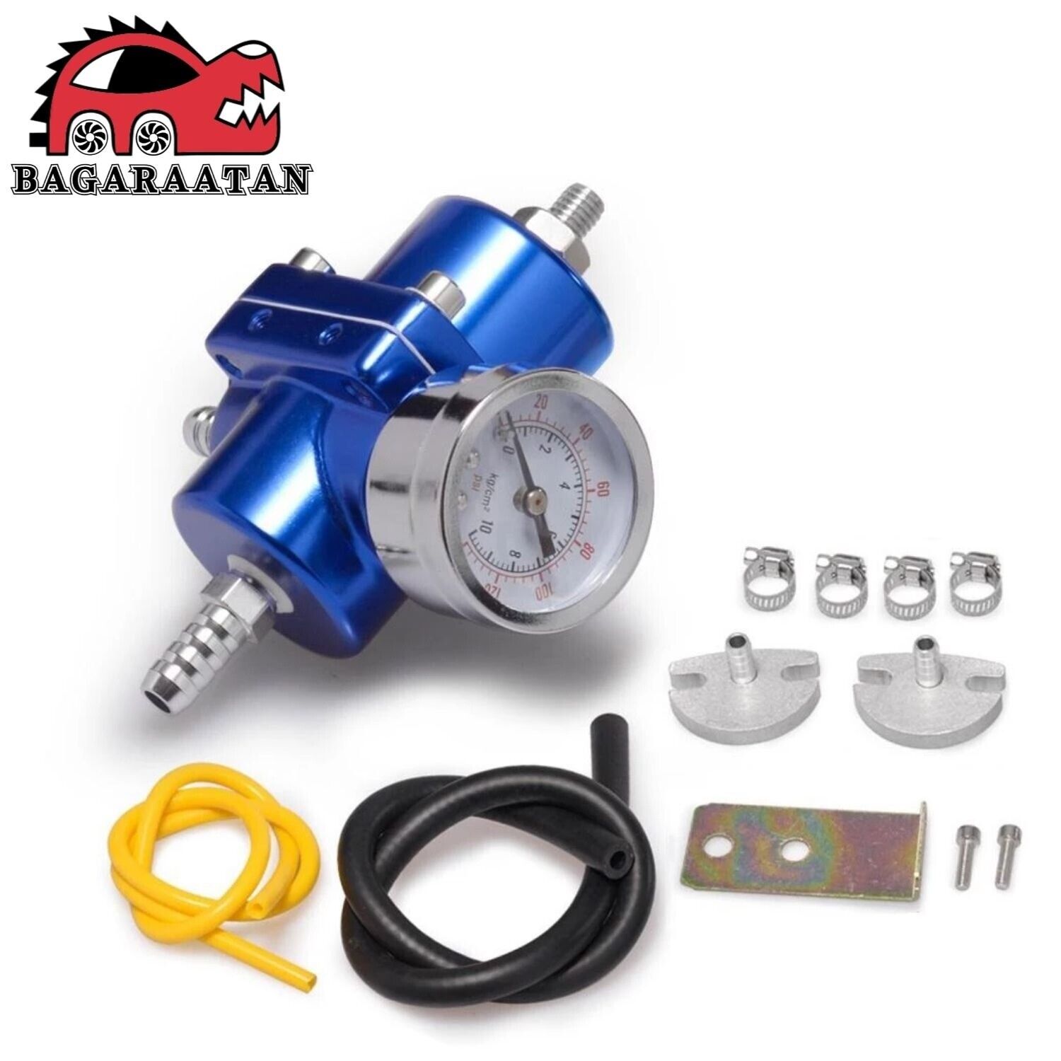 Blue Aluminum Adjustable 1-140 PSI Fuel Pressure Regulator w/ Oil Gauge Fitting