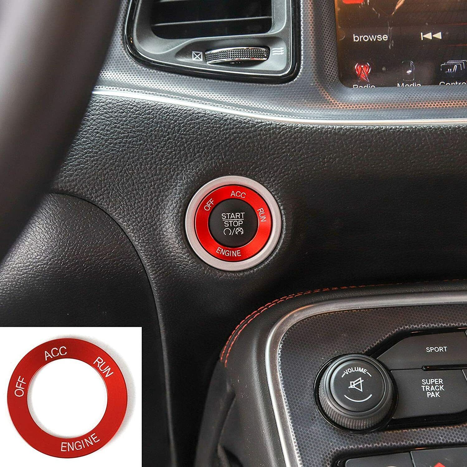 Engine Start Stop Button Knob Ring Trim for Dodge Challenger/Charger/RAM 10+ Red