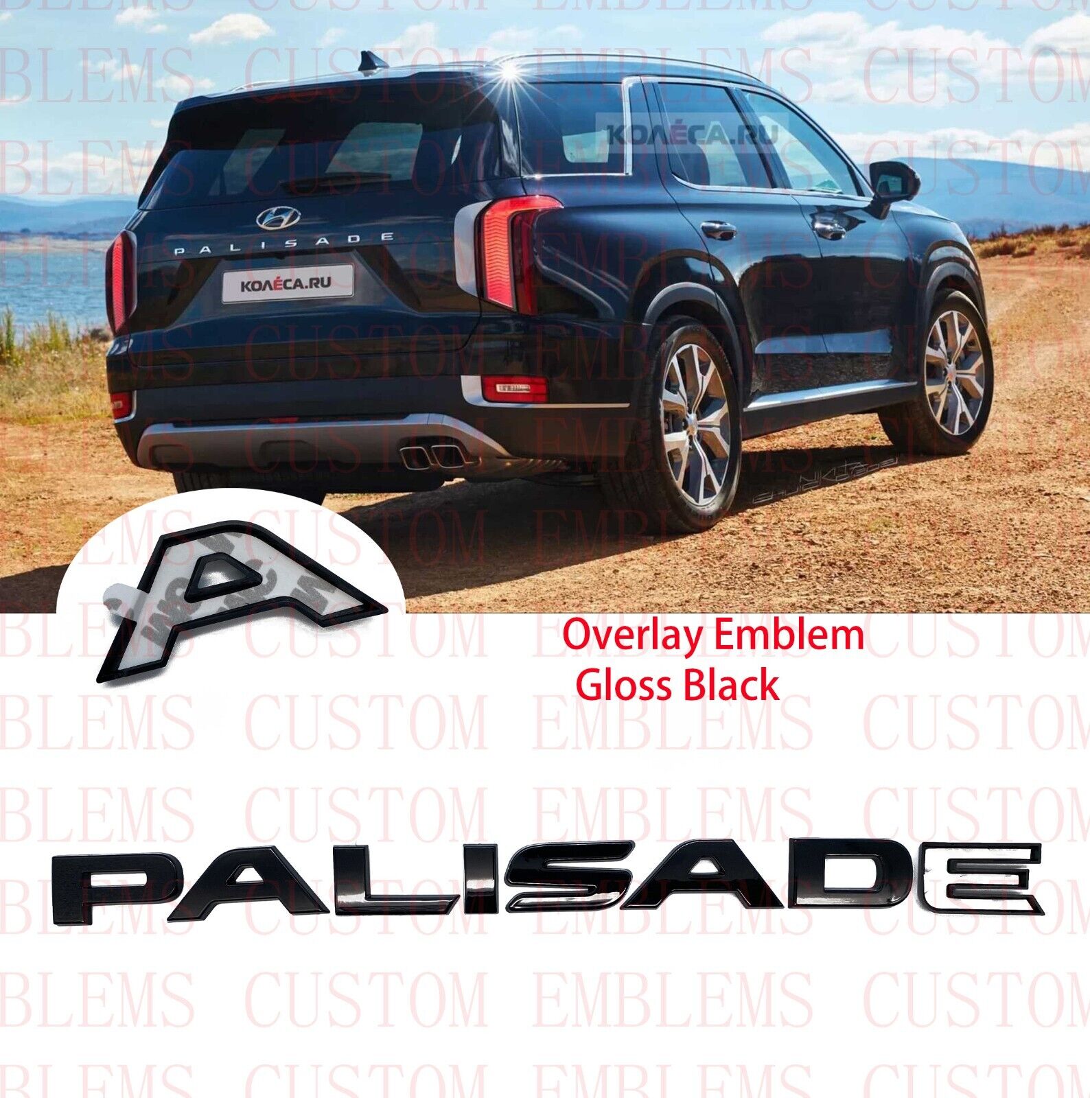 Gloss Black Overlay \'PALISADE\' Letter Emblem for Hyundai Palisade 2019-2022 