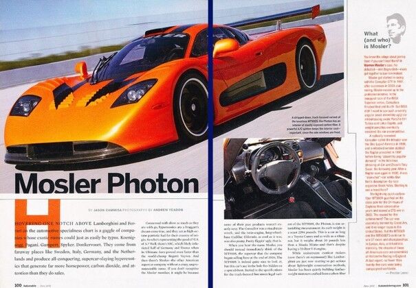 2011 Mosler Photon Original Car Review Report Print Article K31