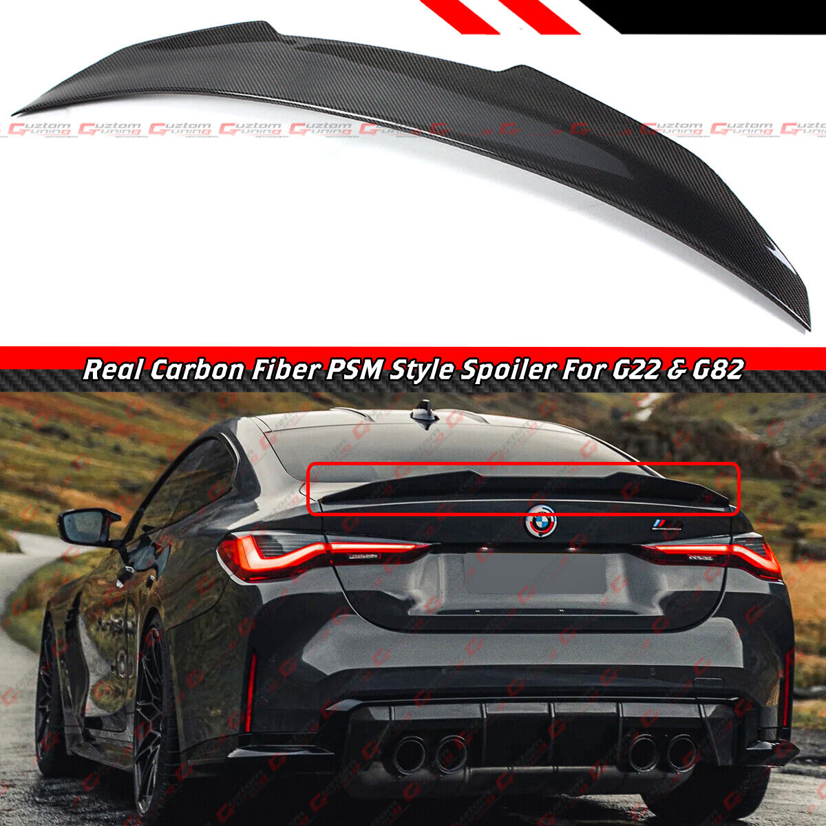FOR 21-24 BMW G22 4 SERIES 430i G82 M4 PSM STYLE CARBON FIBER TRUNK SPOILER WING
