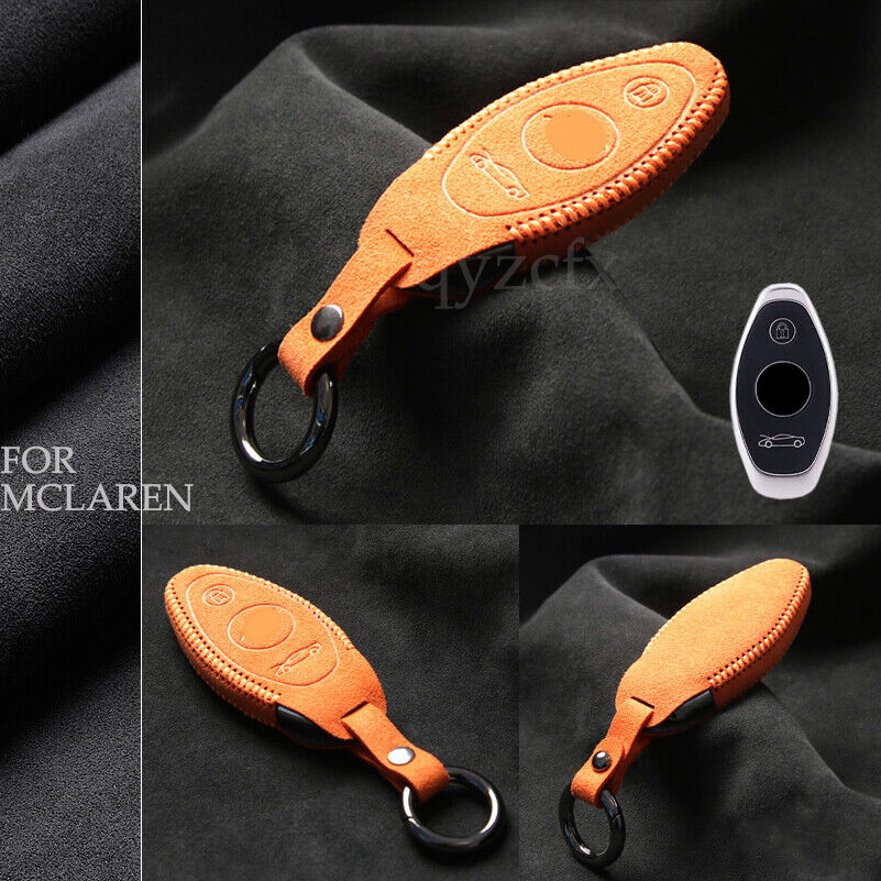 For McLaren 570GT 600LT 570S 720S Suede Leather Car Key Case Cover Chain Orange