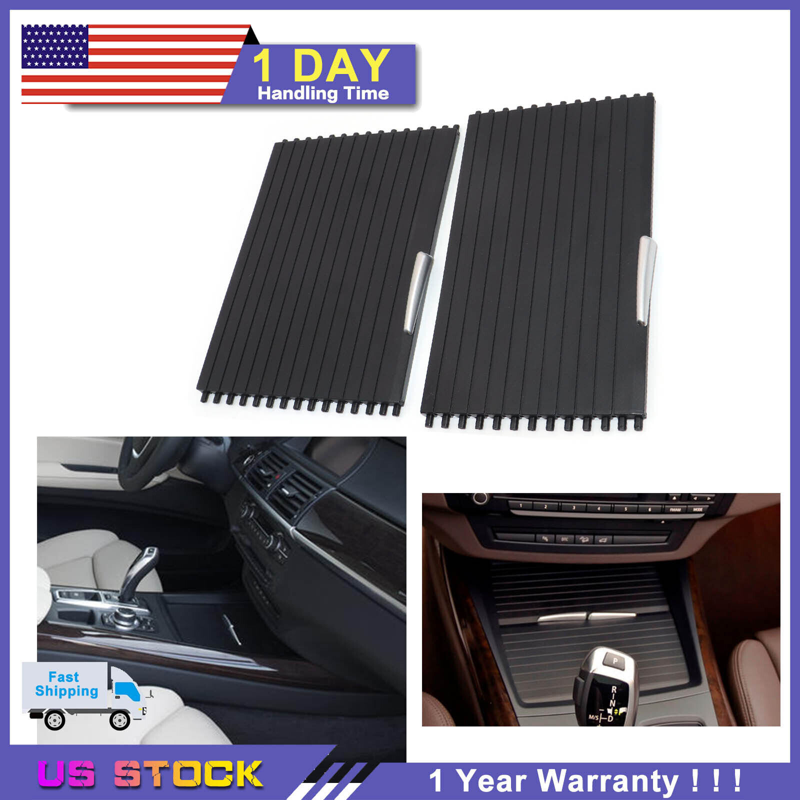 Front Console Cup Holder Roller Blind Cover Kit For BMW X5 X6 E70 E71 2007-2014
