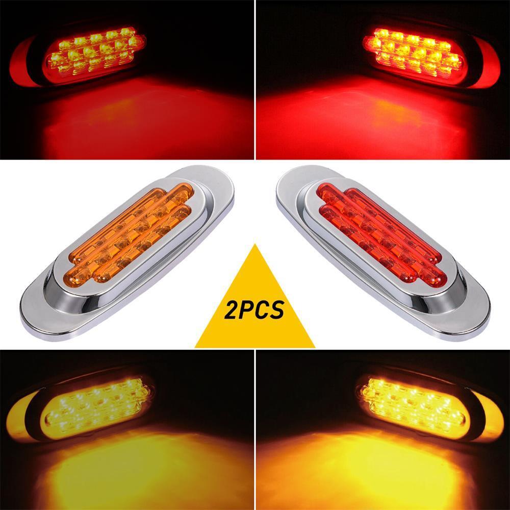 10x Amber Red Oval 16 LED Side Clearance Marker Lights For Car Truck Trailer RV