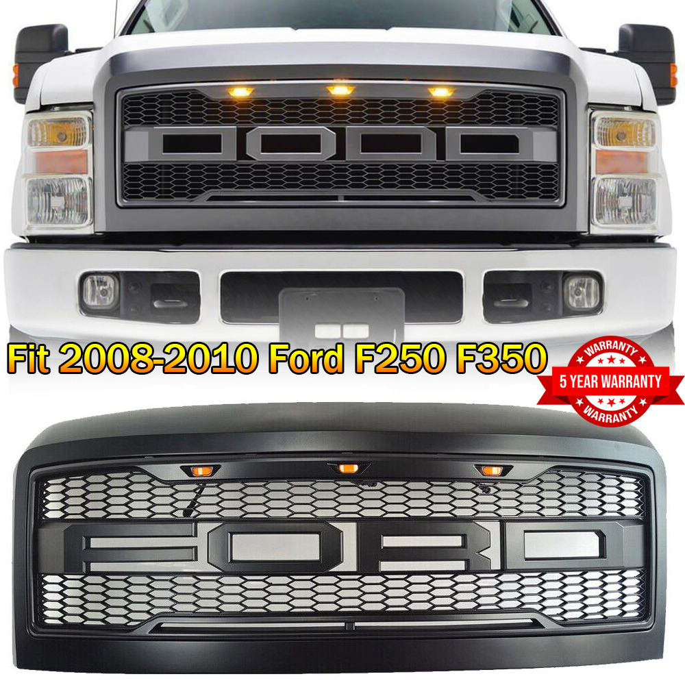 Grill For 2008-10 Ford F250 F350 Raptor Style Front Upper Grille Letters Lights
