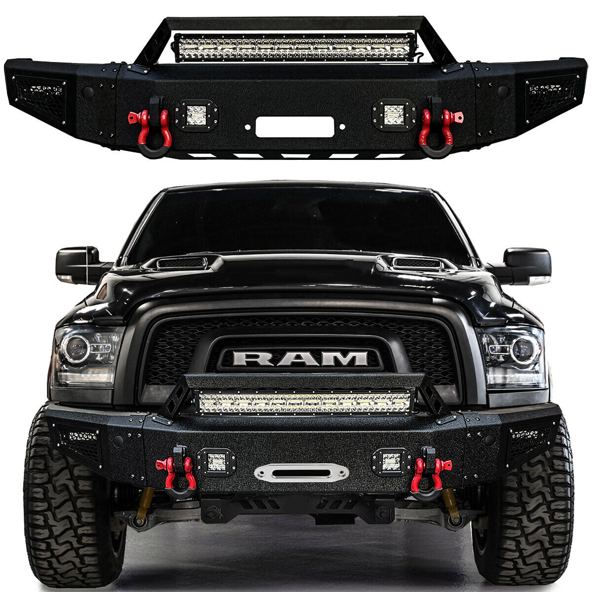 Vijay Fits 2015-2018 Ram 1500 Rebel Front Bumper Textured Steel with Winch Seat