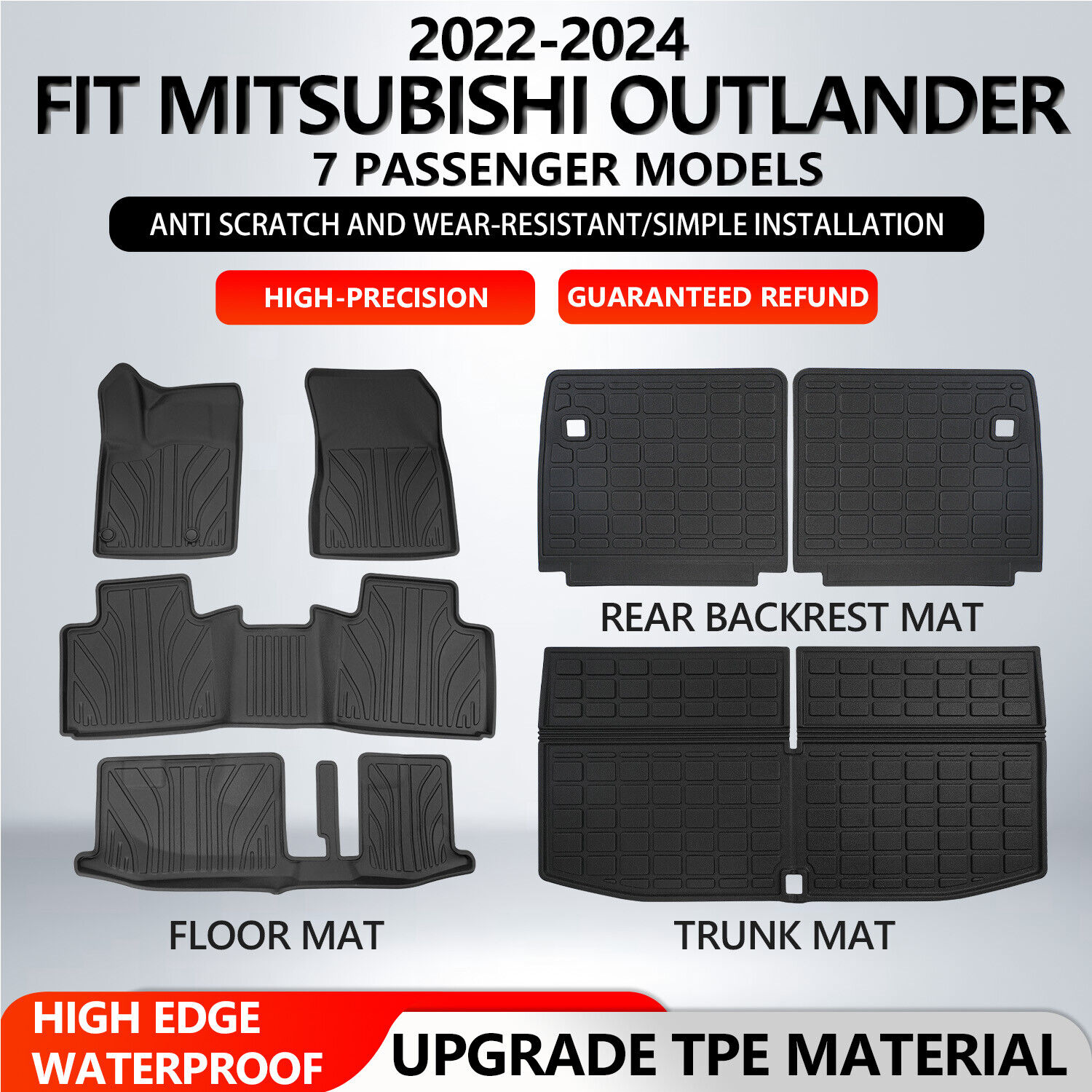 For 2022-2024 Mitsubishi Outlander 7-Seat Cargo Liner Trunk Liners Floor Mats