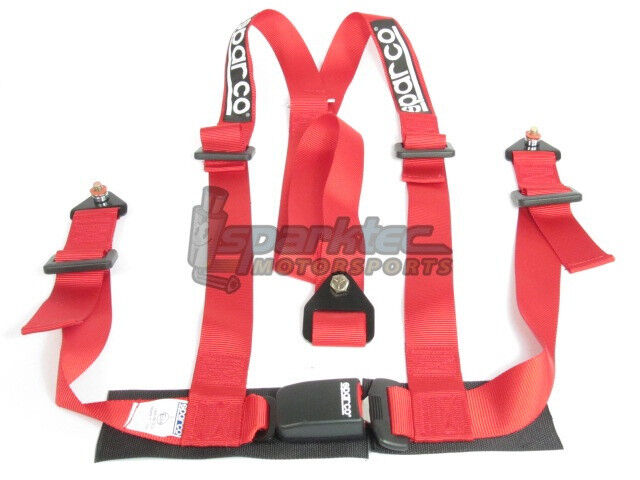 Sparco Racing Seat Belt Safety Harness Street Tuner Red 2-Inch 3-Point Bolt-In