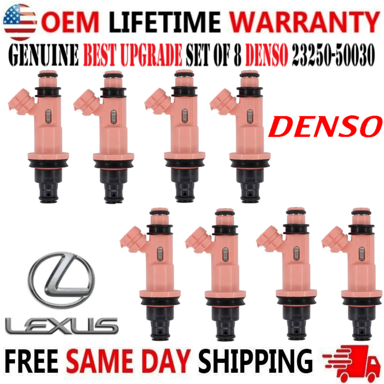 GENUINE DENSO 8pcs Best UPGRADE Fuel Injectors for 1998-2010 Lexus 4.0L V8 4.3L