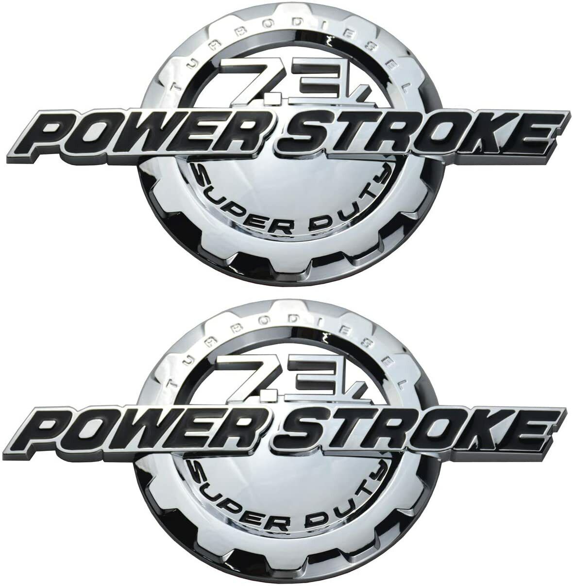 2pcs 7.3L Power Stroke Super Duty Side Fender Emblems Badge 3D Logo Chrome Black