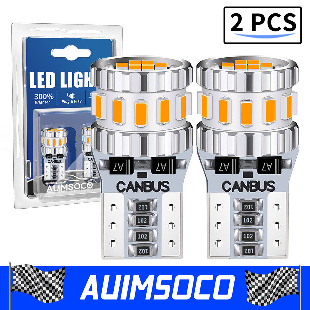 2pcs T10 LED License Plate Light Bulbs Super Bright 3500K Amber 168 W5W 194