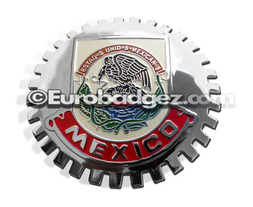 1 NEW Chrome Front Grill Badge Mexican Flag Spanish Bandera de MEXICO MEDALLION 