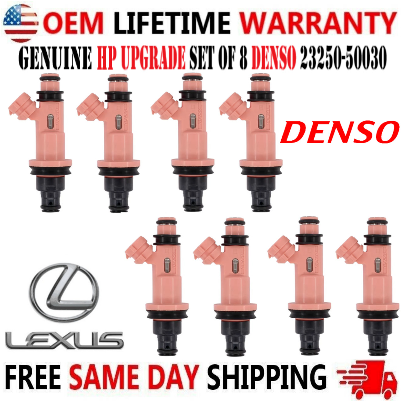 GENUINE DENSO 8pcs HP UPGRADE Fuel Injectors for 1998-2010 Lexus 4.0L V8 4.3L