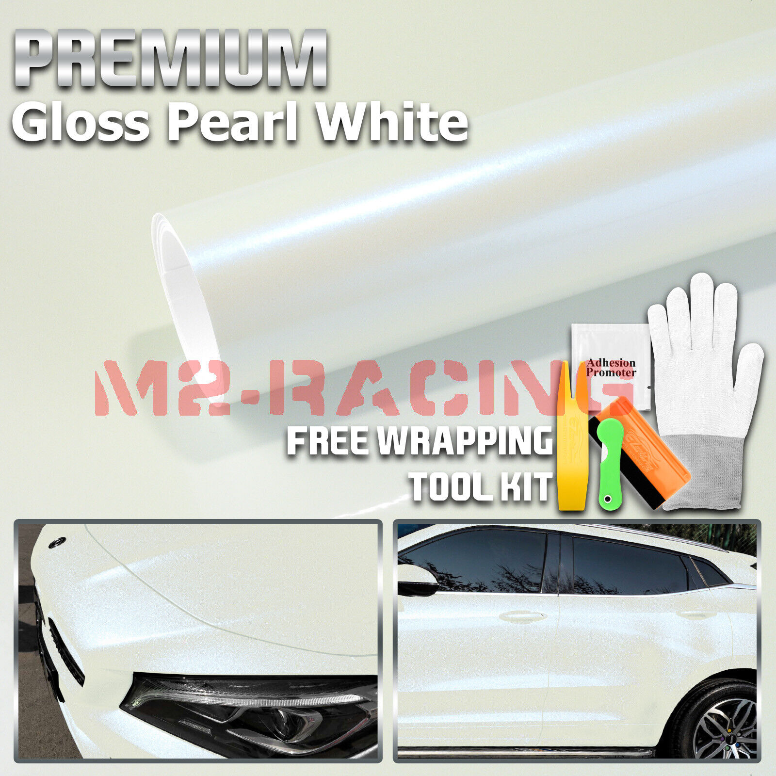Premium Gloss Pearl White To Aurora Blue Vinyl Wrap Sticker Decal Air Release