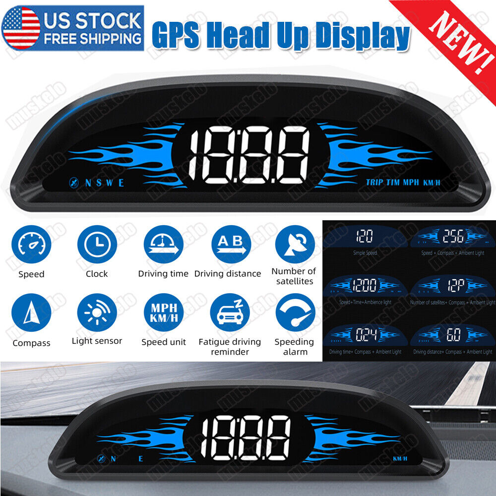 NEW Universal HUD GPS Head Up Display Speedometer Odometer Car Digital Speed HD