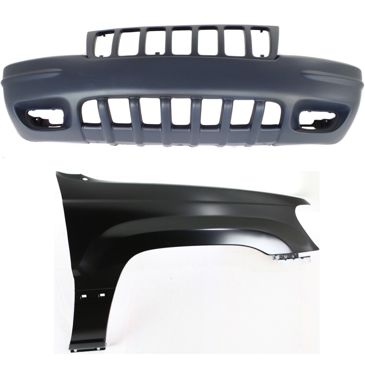 Bumper Cover Kit For 99-2000 Jeep Grand Cherokee Front 2pc With Fender