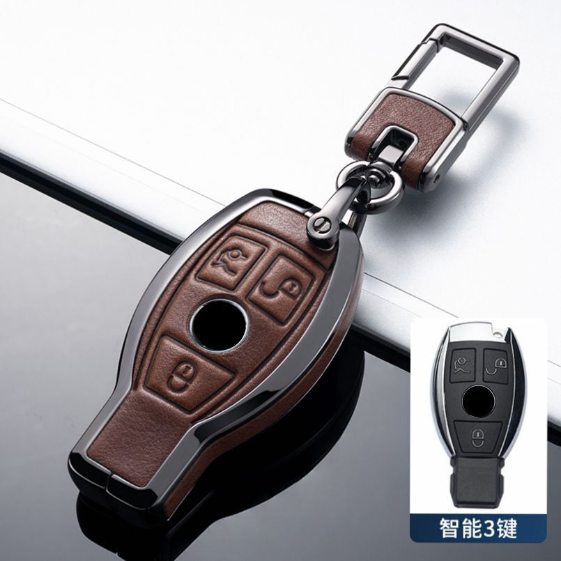 Alloy Leather Car Key Case Cover For Mercedes-Benz C260L A200 GLC C180 GLA AMG