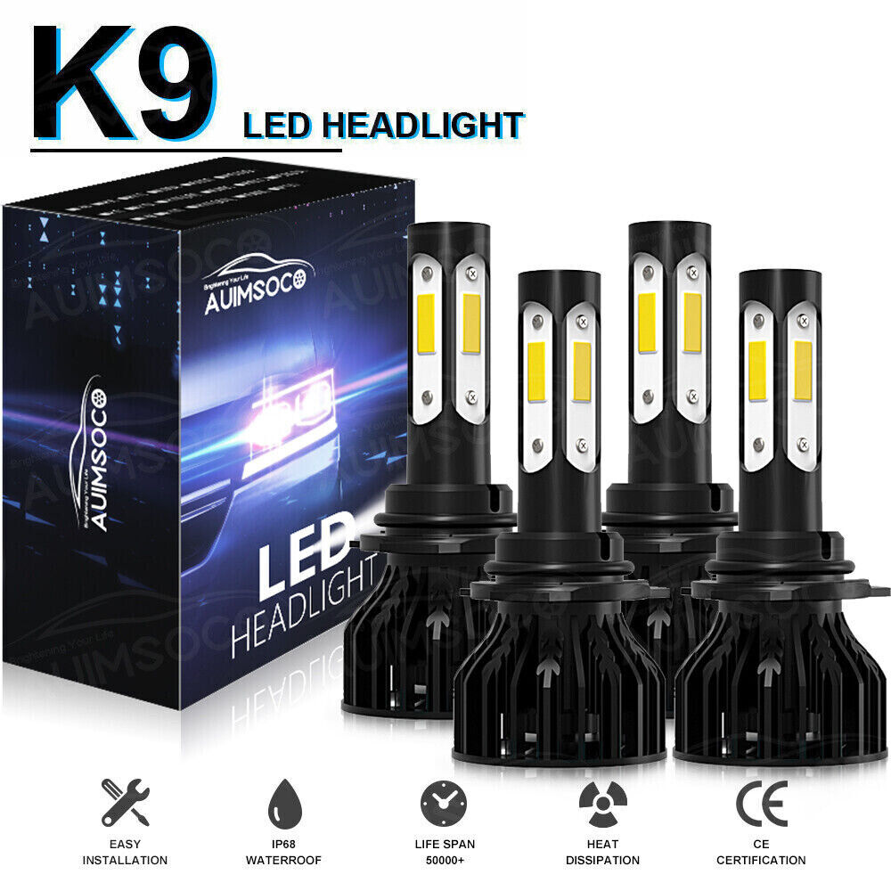 4-Sides 9005 9006 High Low Beam LED Bulbs Headlights 6000K Clear Cool White 4PCS