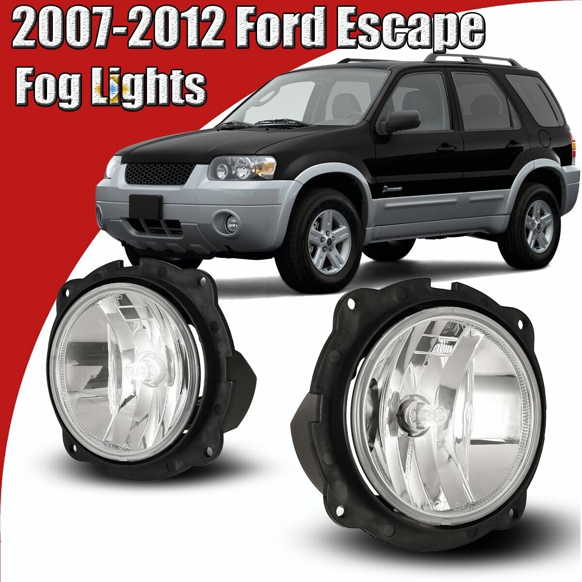 For 2007-2012 Ford Escape Fog Lights Driving Front Bumper Lamps w/Wiring Kits