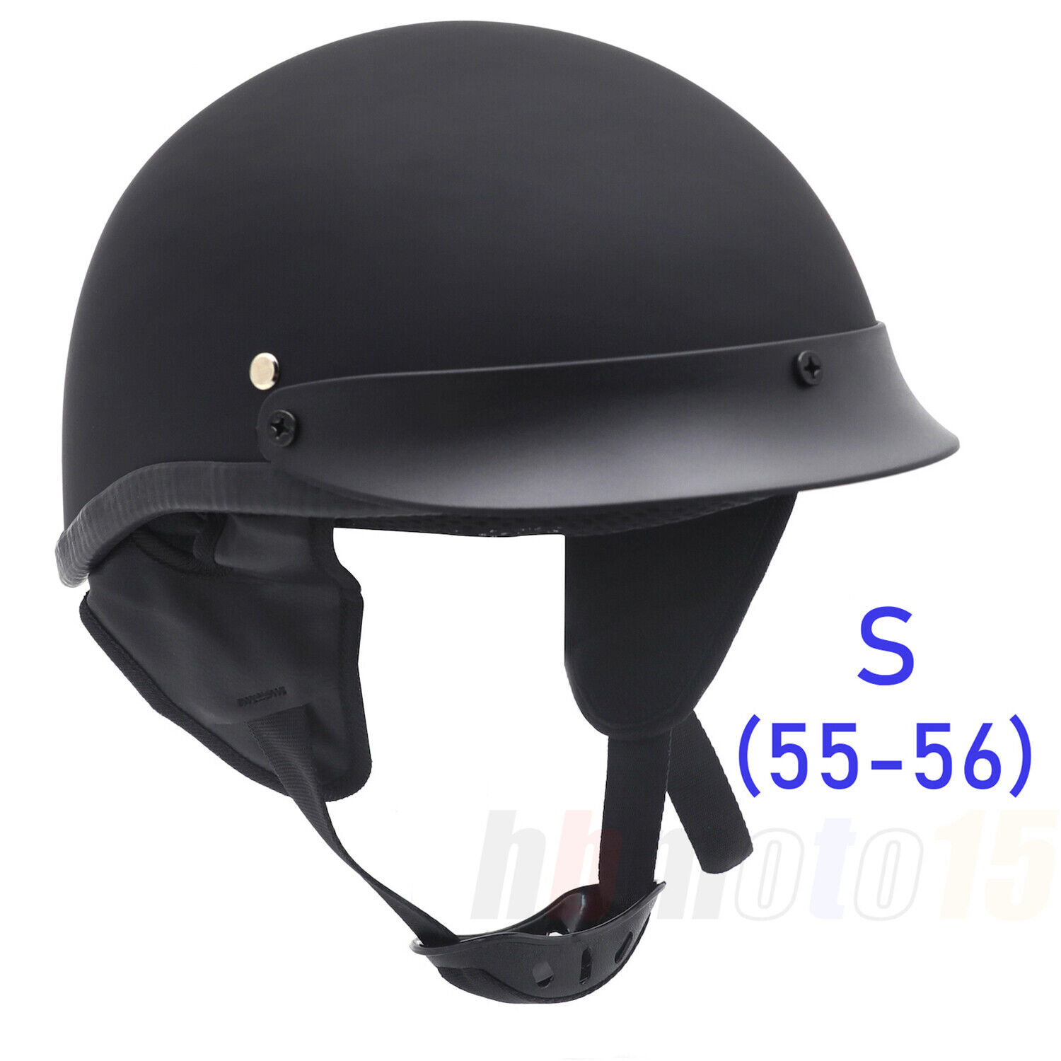 Flat Half Face Helmet Matte Black Match Chopper Cruiser Biker Motorcycle Size S
