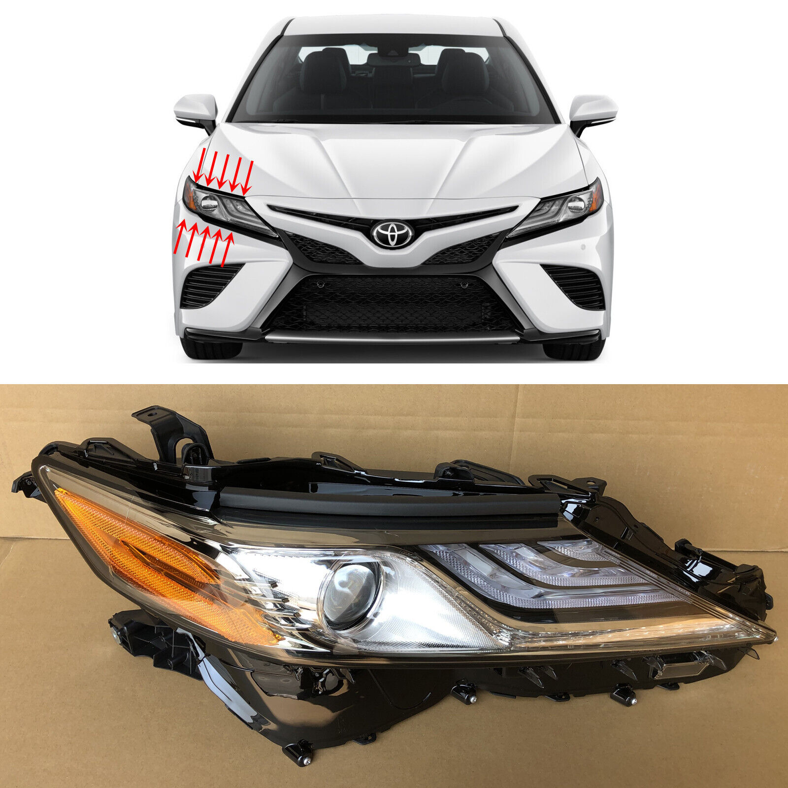 Full LED Headlight Assembly Right Passenger for 2018 2020 Toyota Camry XLE XSE