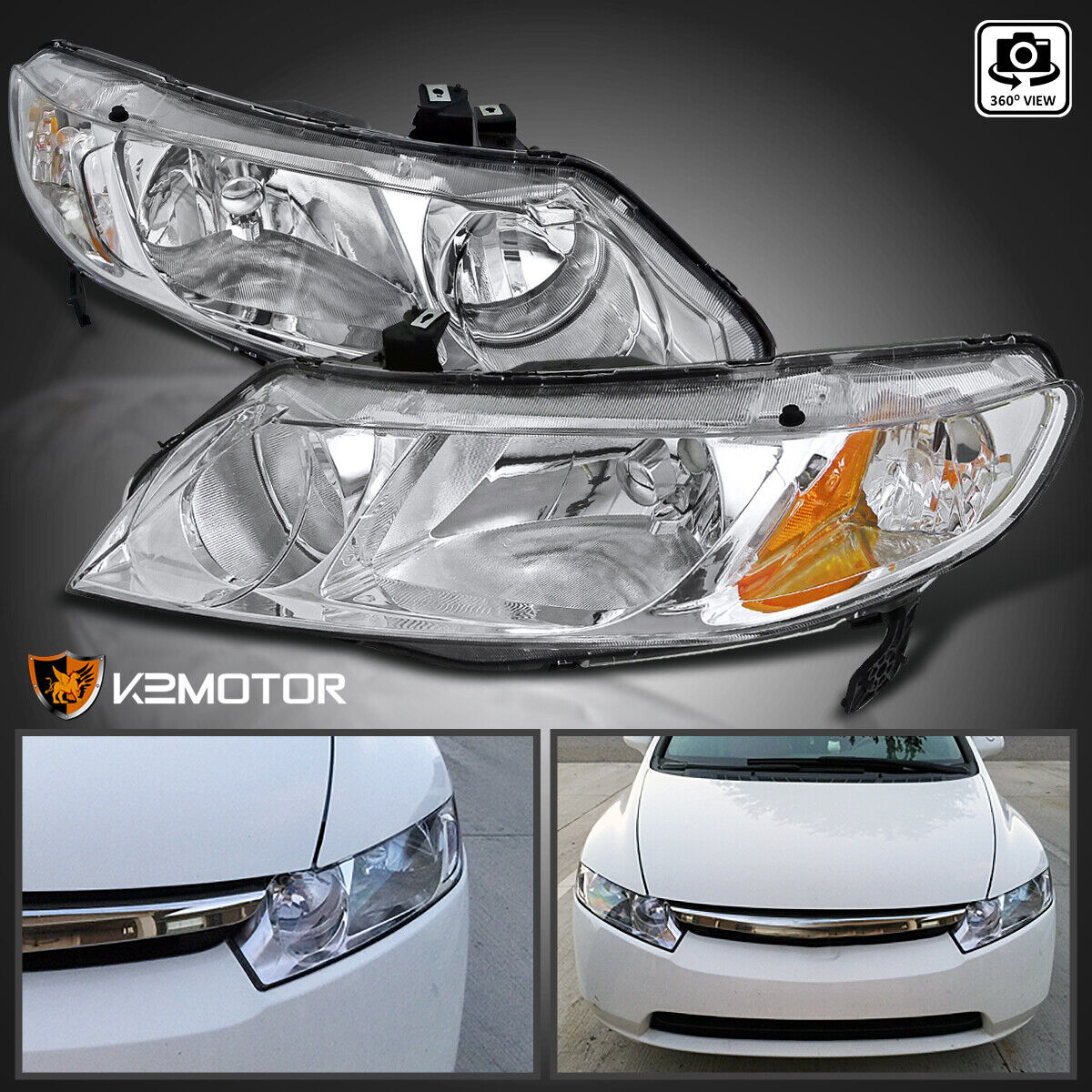 For 2006-2011 Honda Civic 4Dr Sedan Headlights Headlamps Pair Left+Right 06-11