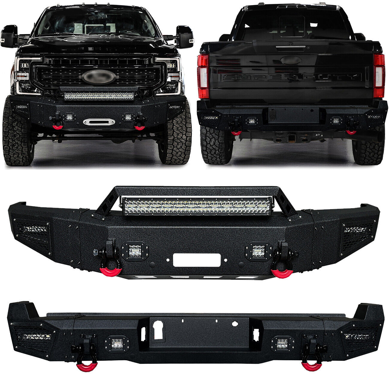 Vijay For 2017-2022 F250 F350 Front and Rear Bumper with LED lights and D-Rings