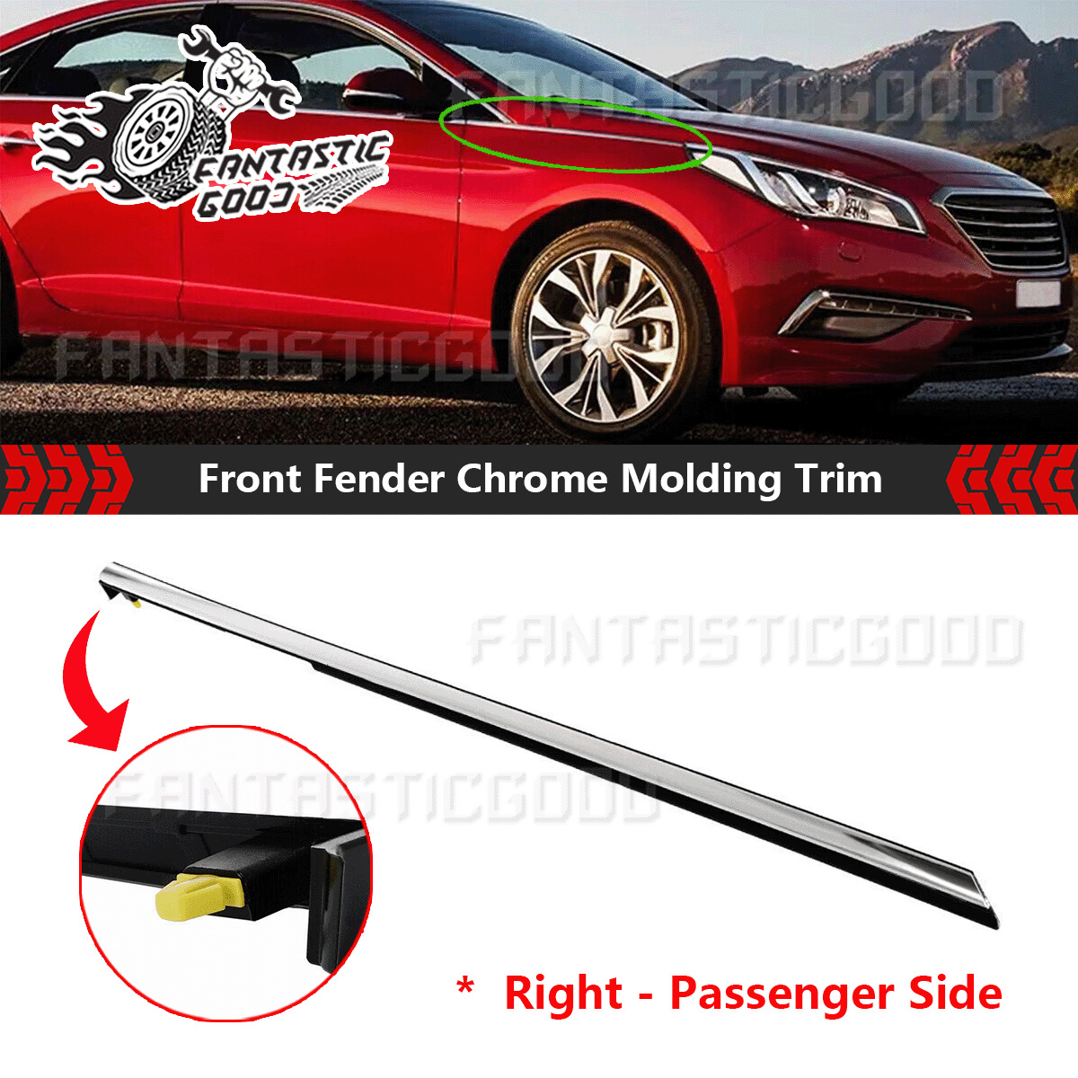 For Hyundai Sonata 2015-2017 Front RH Passenger Side Fender Chrome Molding Trim