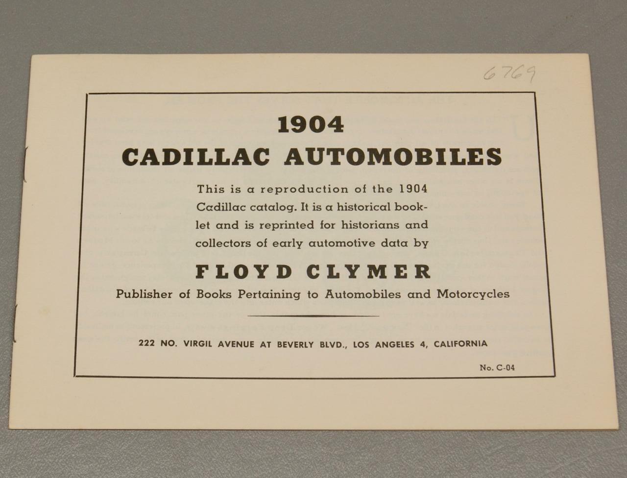 EARLY 1904 CADILLAC AUTOMOBILES BROCHURE • 1950s FLOYD CLYMER REPRINT