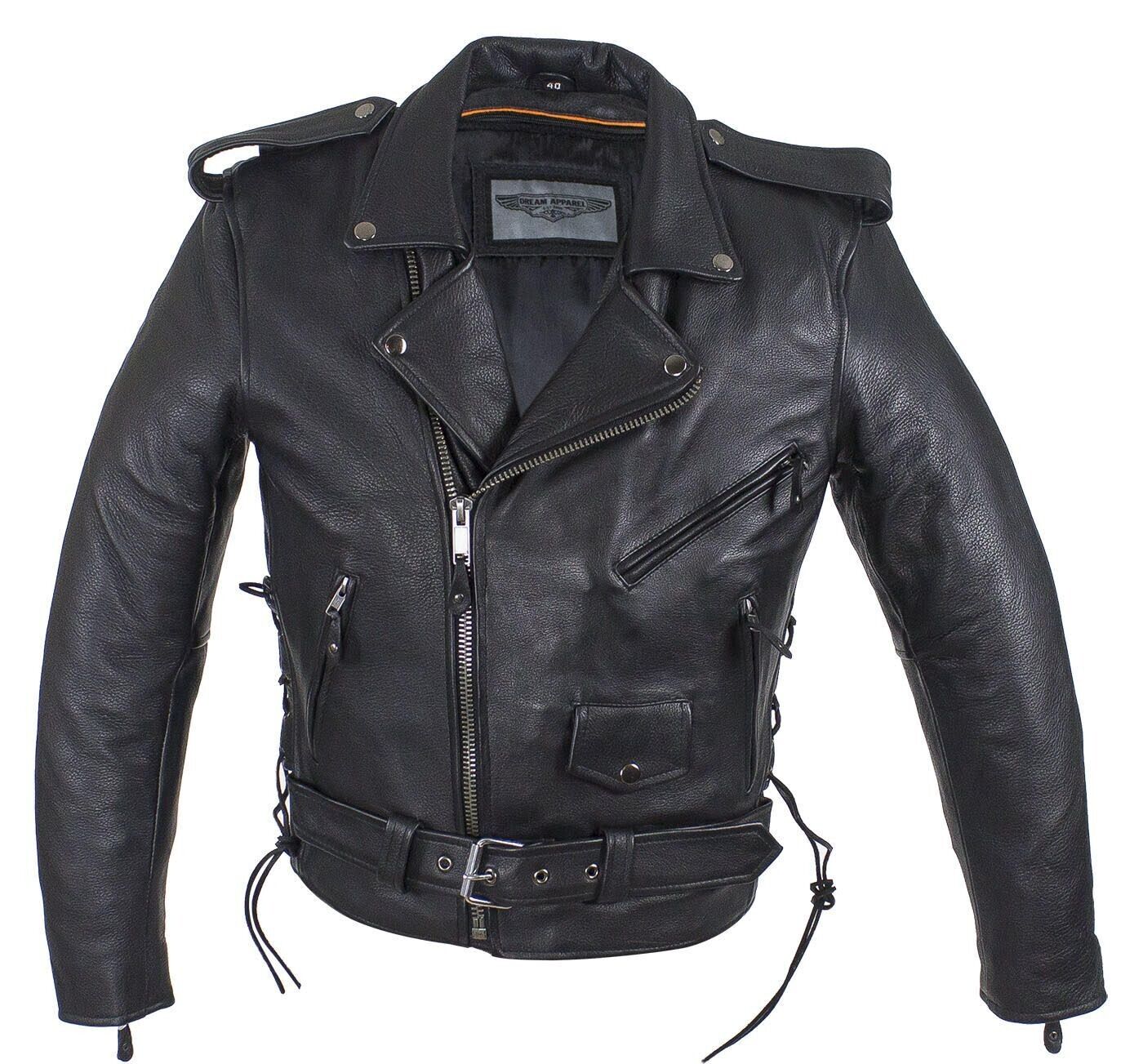 Mens Classic Police Style Motorcycle Jacket With Side Laces, Conceal Carry 