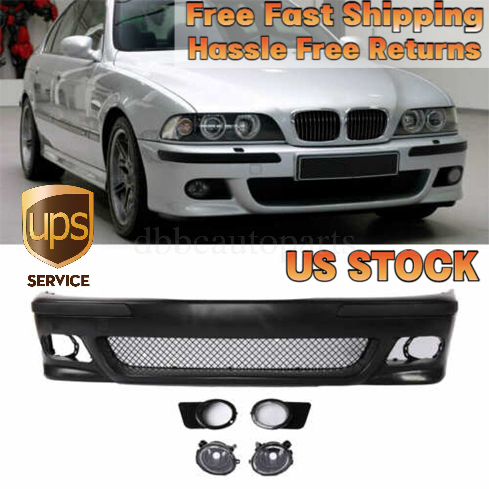 Fit for BMW E39 5SERIES M5 STYLE REPLACEMENT FRONT BUMPER COVER+FOG LIGHT 96-03