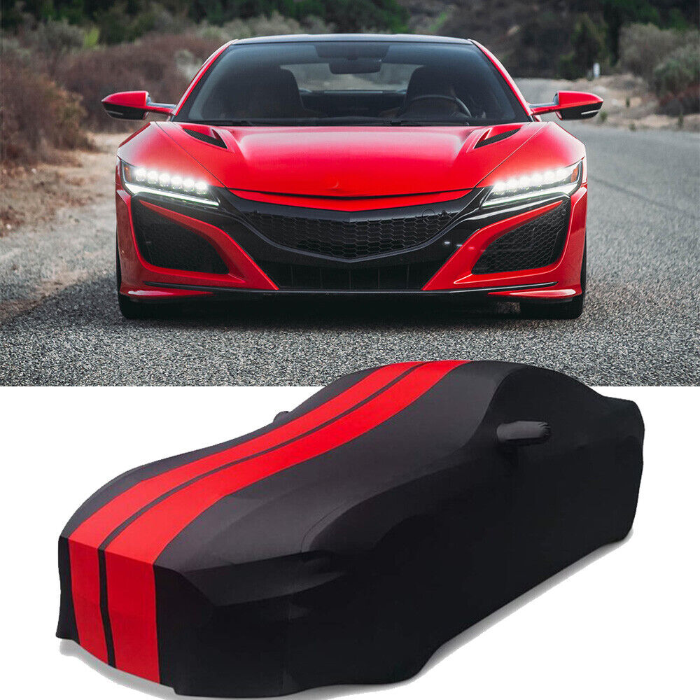 For Acura NSX 1991-2022 Indoor Car Cover Satin Stretch Dust-proof Red Stripes