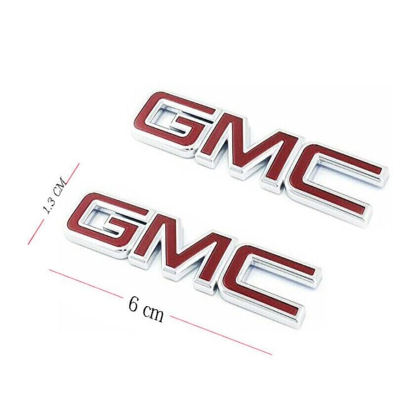 2pcs Small GMC Metal Logo Emblems 3D Badge Nameplate Outline New (Red Chrome)