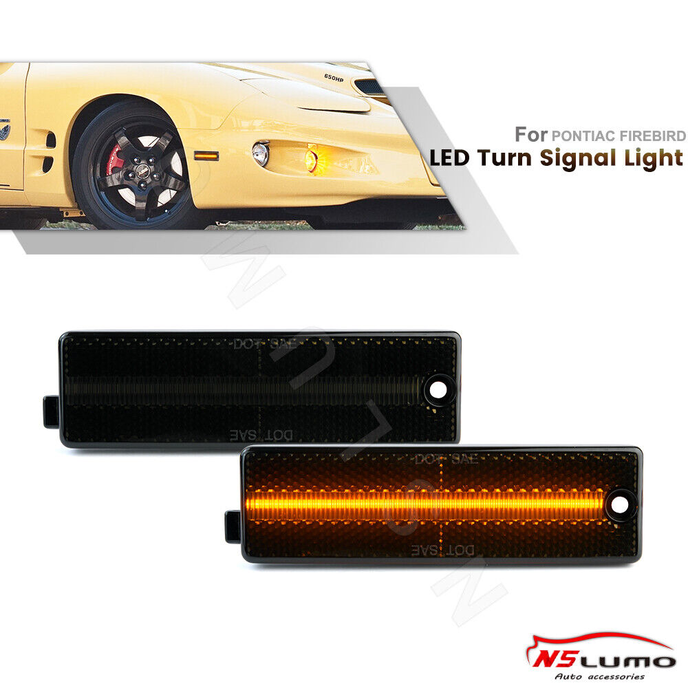 For 1998-2002 Pontiac Firebird LED Smoked Amber Bumper Front Side Marker Lights