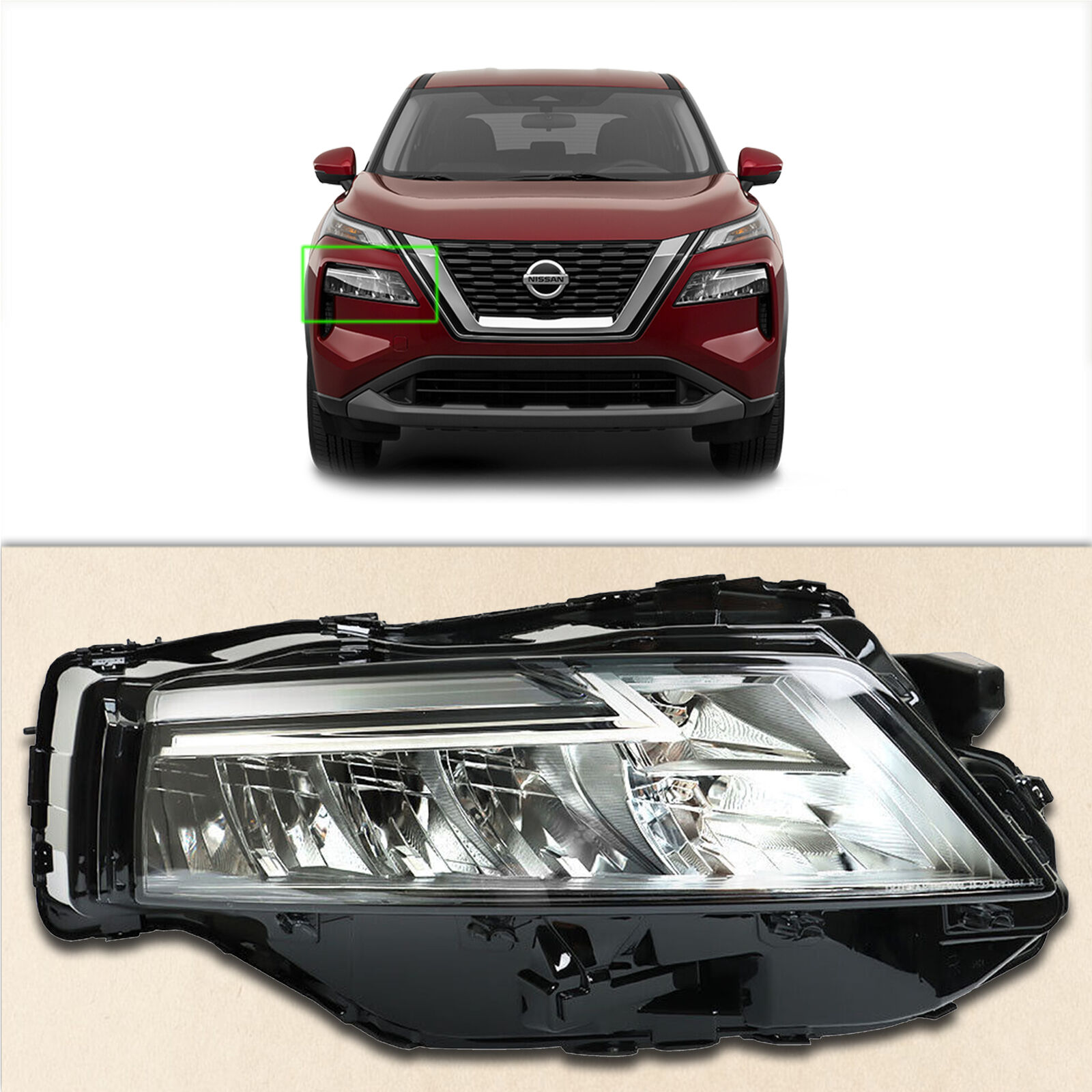 Headlamp Chrome LED Assembly for 2021 2023 Nissan Rogue SL SV Right Passenger RH