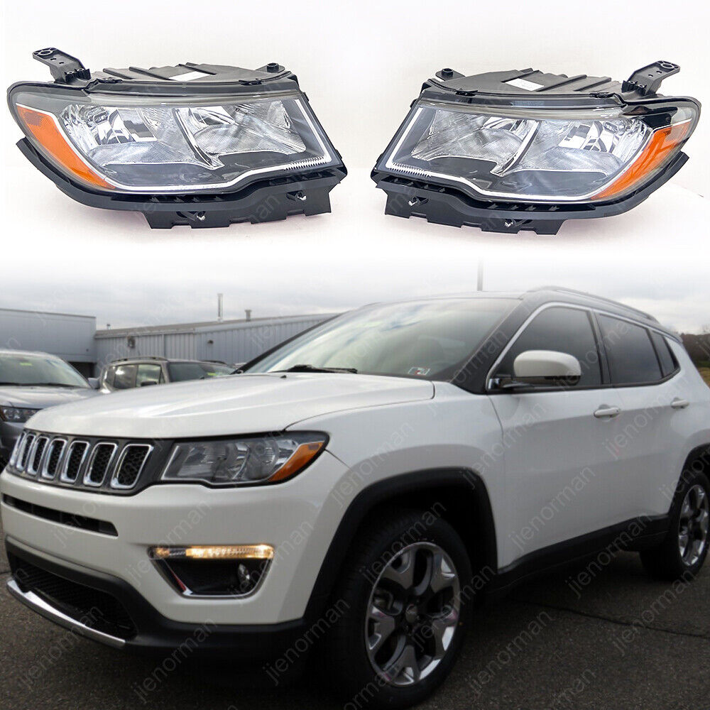 Factory Style Pair Headlamps For 2017-2021 Jeep Compass Halogen Headlights Black